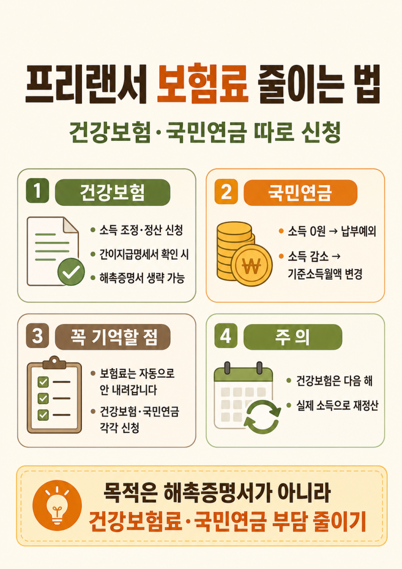 해촉증명서 없이 건보료 조정 — 프리랜서 건강보험료·국민연금 줄이는 법