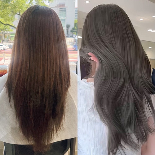 올리브 브라운 염색 주황기 차분하게 컬러 레시피