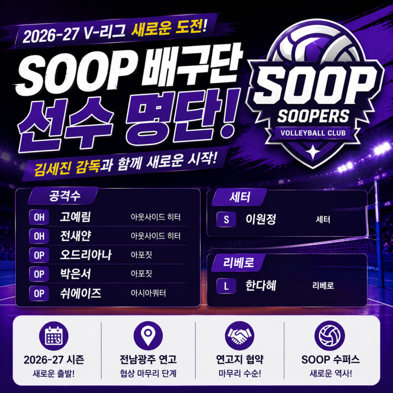 SOOP 배구단 선수 명단 ! 숲 수퍼스 김세진 감독
