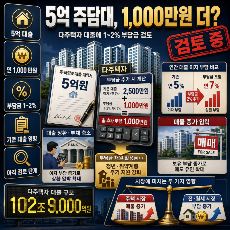 다주택자 주택대출에 1~2% 부담금 검토…매물·전월세 시장이 주목하는 이유