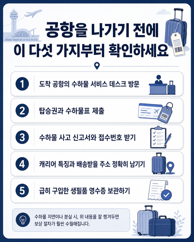 해외여행 수하물 지연 보상, 캐리어가 안 나오면 공항에서 먼저 받을 서류