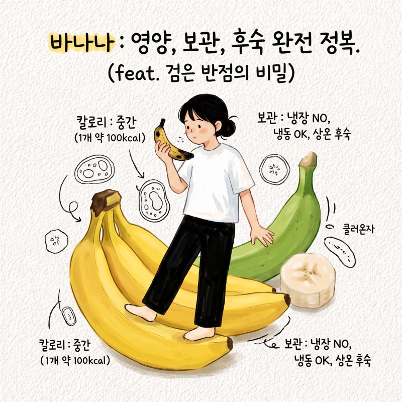 바나나 보관 냉장고 검은반점 후숙 냉동 갈변 하루몇개 효능 칼로리