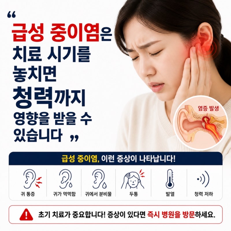 급성 중이염 치료 기간 놓치면 청력이 안좋아질수 있다고?