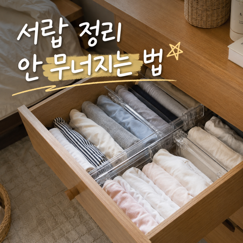 옷장 서랍 정리 티셔츠 수납 칸막이, 뒤적여도 흐트러지지 않았던 방법