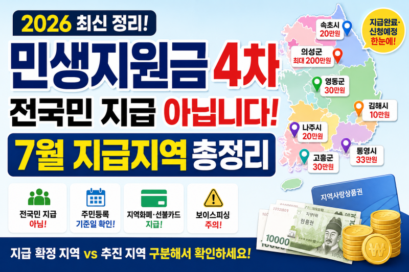 2026 민생지원금 4차 신청 방법, 지역, 지급일, 대상자