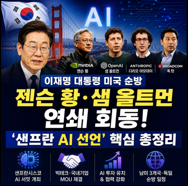 이재명 <b>대통령</b> 미국 순방... 회동…'<b>샌프란 AI 선언</b>' 핵심... 