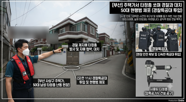 [부산] 사상구 주택가서 <b>타정총</b> 난동 50대 남성, 경찰특공대... 