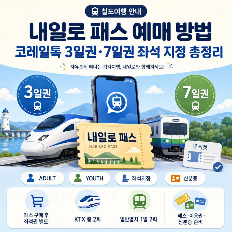 내일로 패스 예매 방법, 코레일톡 3일권 7일권 좌석 지정 총정리