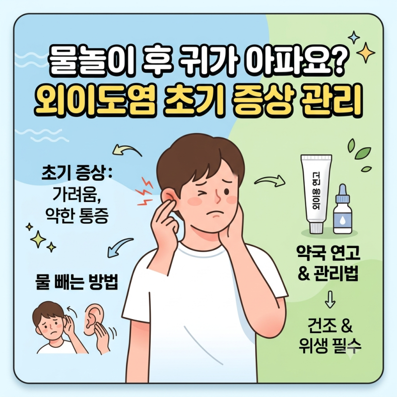 외이도염 초기 증상, 물놀이 이후에 귀가 아파요. 약국 연고 관리법