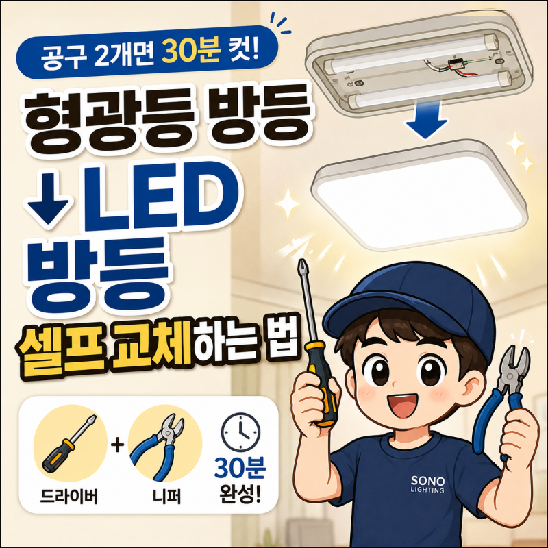 형광등 방등, LED로 셀프 교체하는 법 — 공구 2개면 30분 컷 [소노조명]
