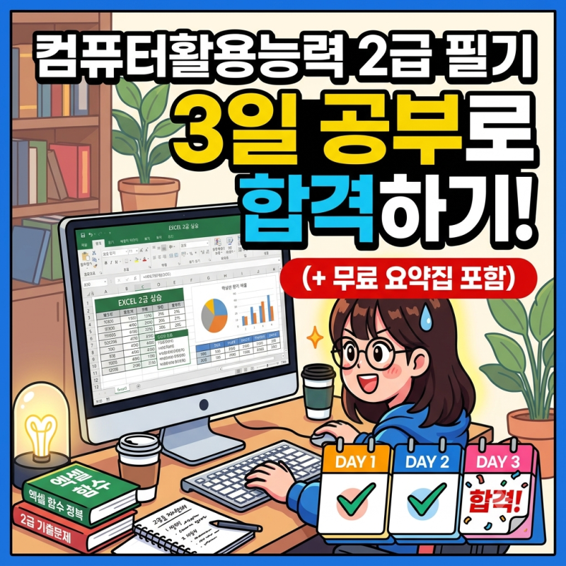 [컴퓨터활용능력2급/필기] 교재없이 3일 독학으로 1트 합격 후기 !!! (무료 요약집 포함)