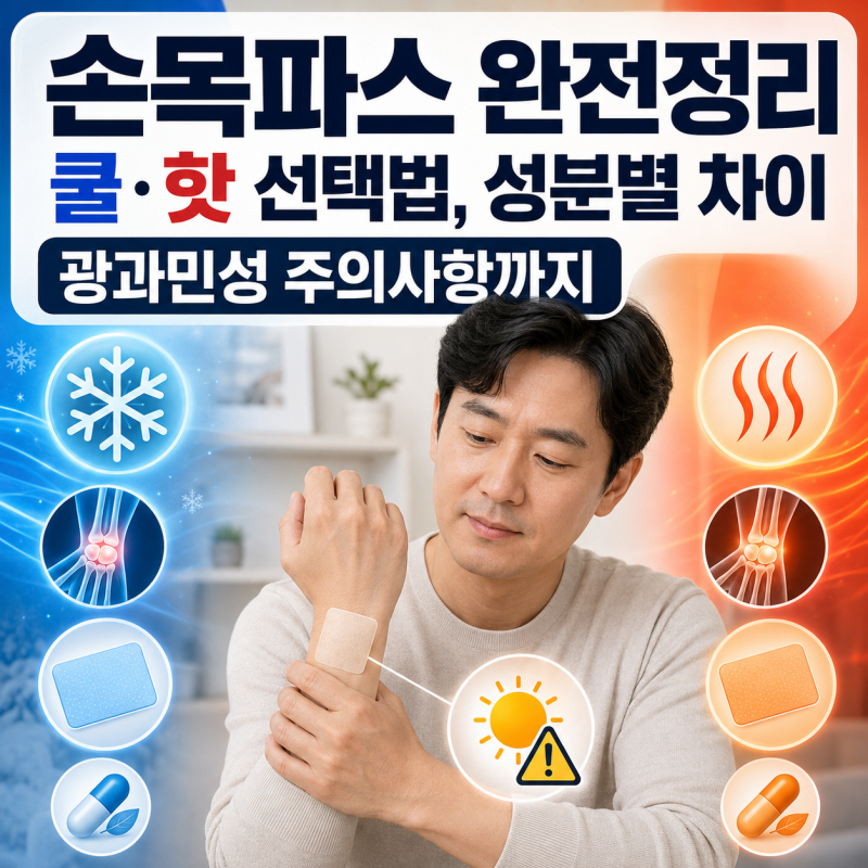손목파스 완전정리 | 쿨·핫 선택법, 성분별 차이, 광과민성 주의사항까지
