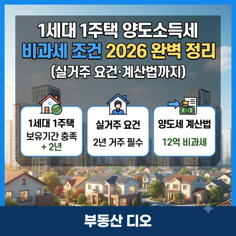 1세대 1주택 양도소득세 비과세 조건 2026 완벽 정리 (실거주 요건·계산법까지)