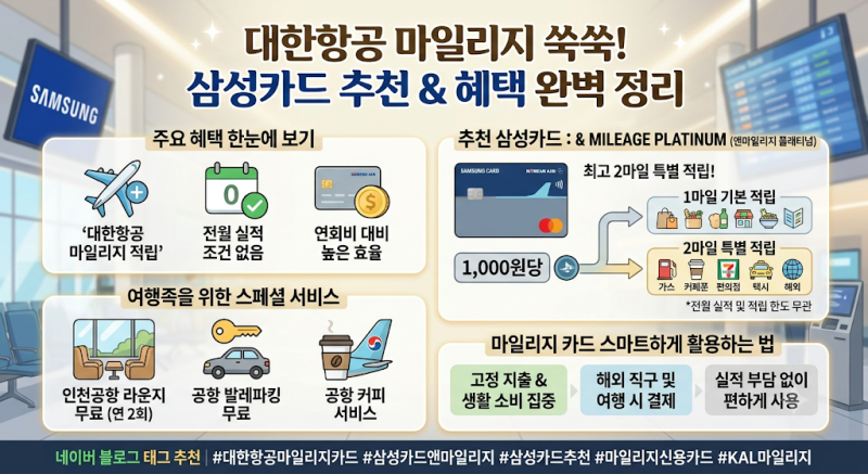 대한항공 마일리지 삼성카드 추천: 앤마일리지 플래티넘 혜택 실적조건 총정리