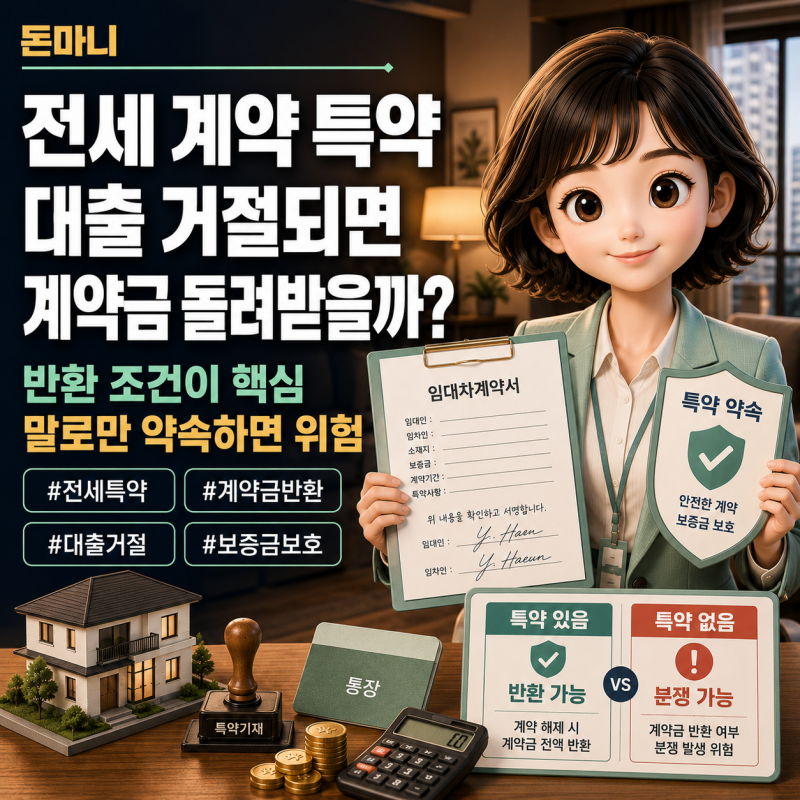 전세 계약 특약 문구, 대출 거절되면 계약금 돌려받을 수 있을까? 반환 조건까지 쉽게 정리
