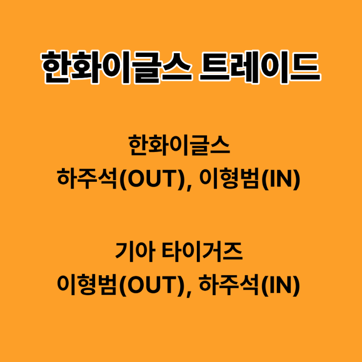 한화이글스 하주석 <b>기아</b> <b>이형범</b> 트레이드, 과연 어디가 이득일까