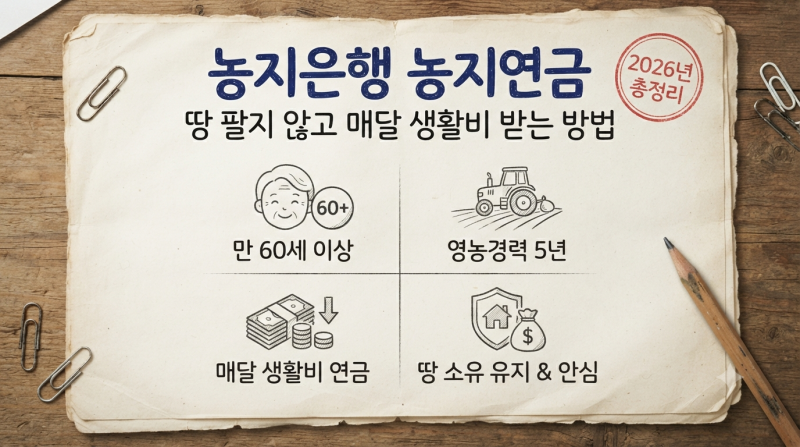 농지은행 농지연금, 땅 팔지 않고 매달 생활비 받는 방법 (2026년 총정리)