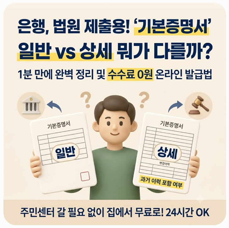 기본증명서 일반 상세 차이점 1분 정리 및 무료 온라인 발급방법