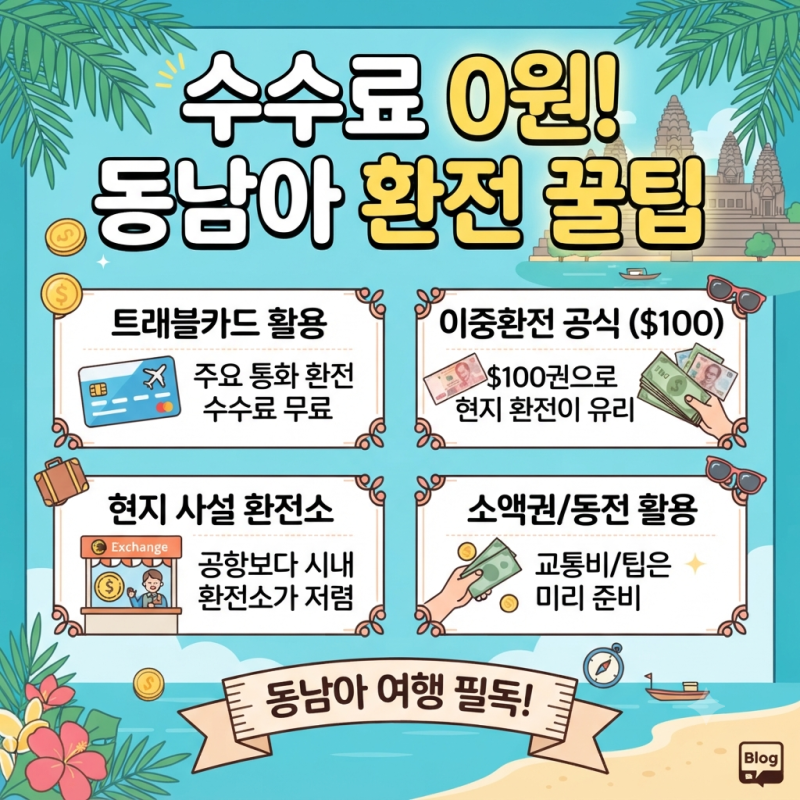 수수료 0원으로 10만 원 아끼는 동남아 여행 환전 및 트래블카드 완벽 활용법