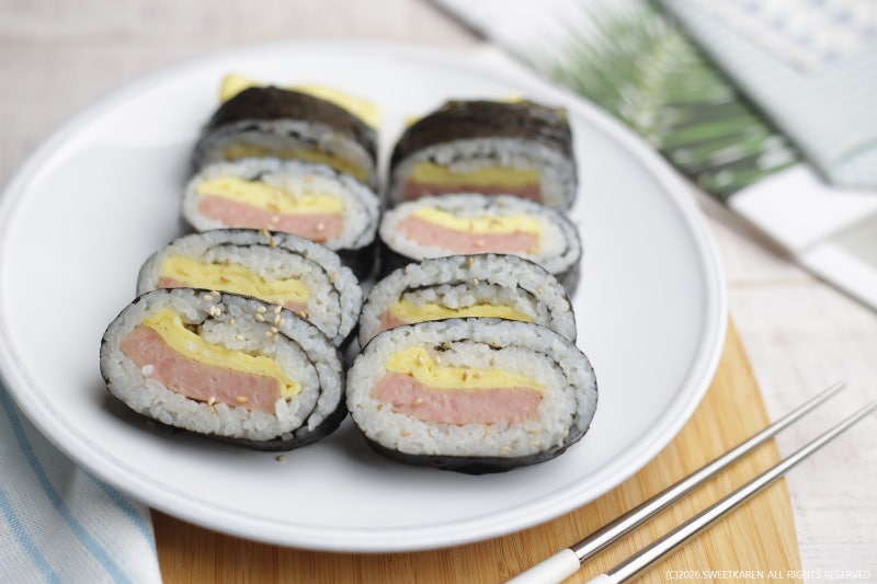 두가지 재료면 ok!! 하와이안 무스비 사각 네모 김밥 틀없이 스팸계란김밥