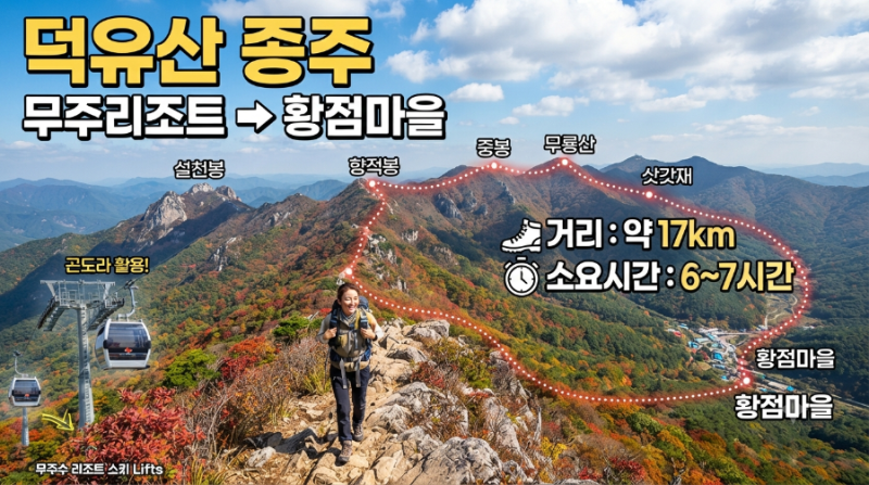 덕유산종주 무주리조트 곤도라이용 ~삿갓재~황점마을 등산종주코스