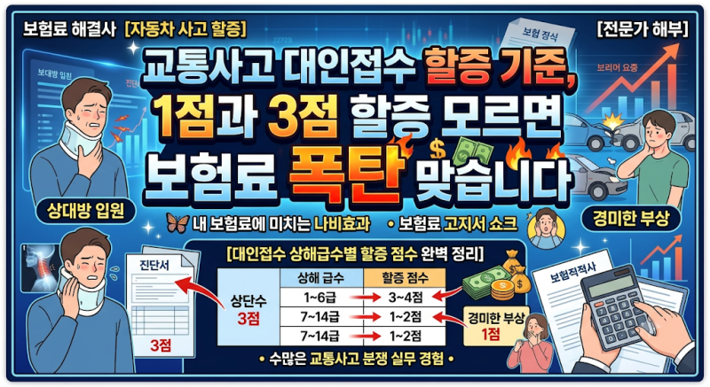 교통사고 대인접수 할증 기준, 1점과 3점 할증 모르면 보험료 폭탄 맞습니다