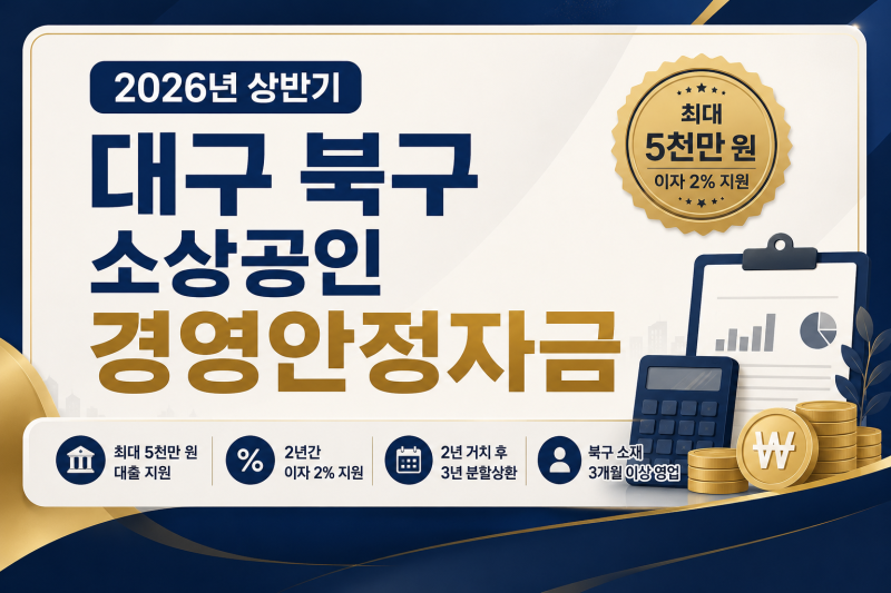 [대구 정책자금] 2026년 상반기 대구 북구 소상공인 경영안정자금 총정리｜최대 5천만 원 지원....