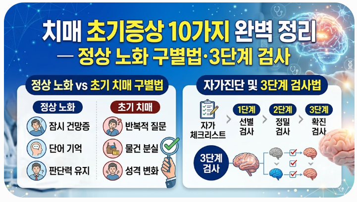 치매 초기증상 10가지 완벽 정리 — 정상 노화 구별법·3단계 검사