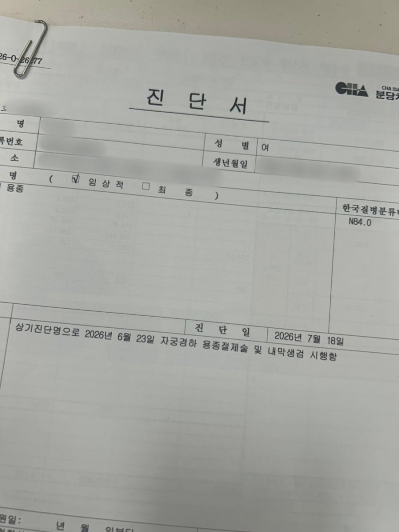 자궁경 수술 실비 보험 청구 후기 (준비서류, 환급금액)