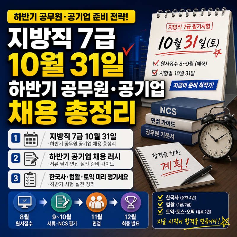 2026 하반기 공무원 공기업 채용 완벽정리 지방직 7급 10월 31일·기상직 9급·계리직·LH 한전 ....