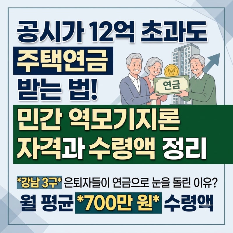 공시가 12억 초과도 주택연금 받는 법! 민간 역모기지론 자격과 수령액 정리