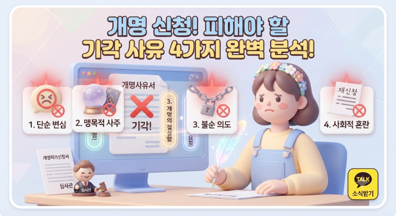 2026년 법원 개명사유서 작성 시 절대 피해야 할 대표적인 기각 사유 4가지, 모르면 허가 대신 ....