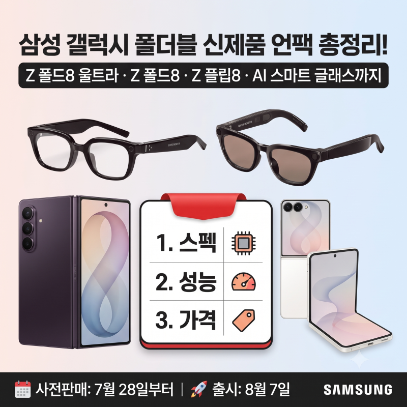 삼성 갤럭시 Z폴드8 울트라 Z플립8 라인업 언팩 총정리, 스펙 가격 상승폭은? (+ AI 스마트 글래....