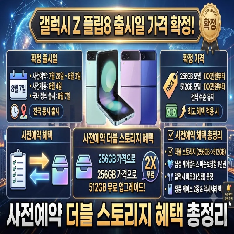갤럭시 Z 플립8 출시일 가격 확정! 사전예약 더블 스토리지 혜택 총정리
