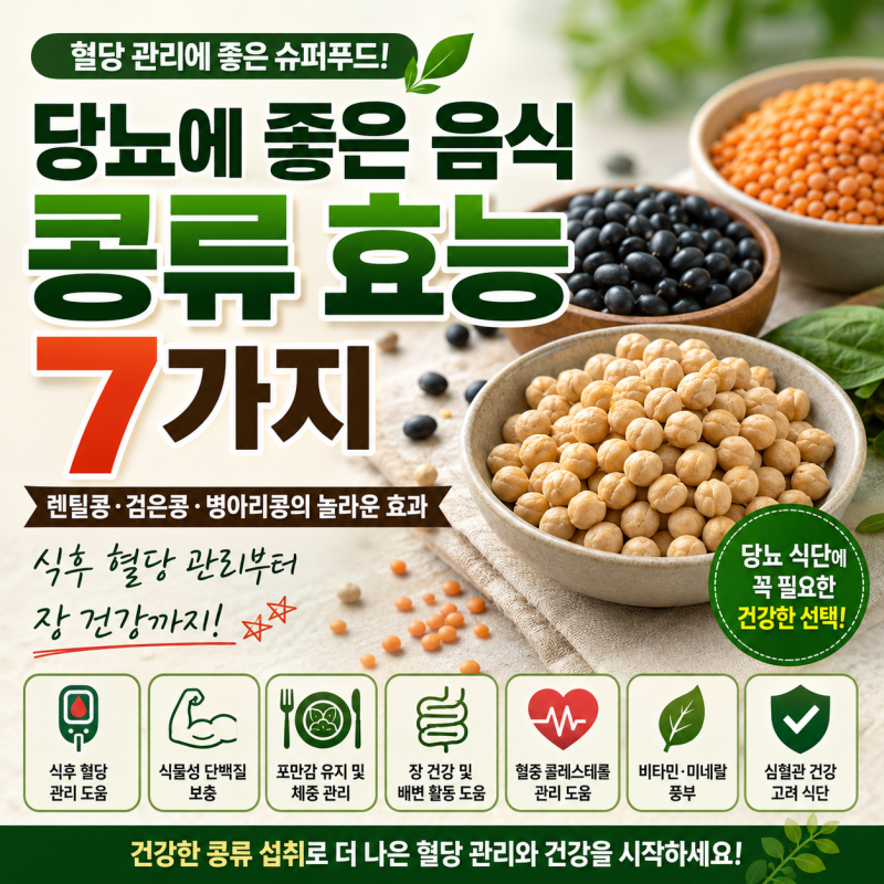 당뇨 좋은 음식 콩류 효능 7가지｜렌틸콩·검은콩·병아리콩이 혈당 관리에 좋은 이유