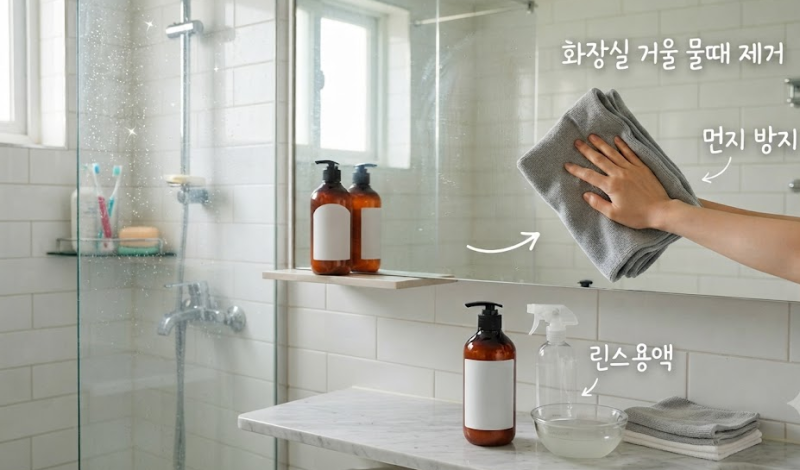 안 쓰는 린스 활용법 살림 꿀팁! 화장실 거울 물때 제거부터 먼지 방지까지 완벽 정리