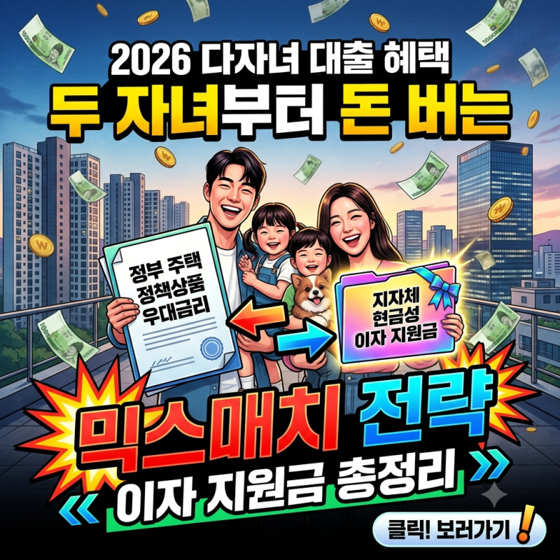2026 다자녀 대출 혜택 두 자녀 이자 지원금 총정리