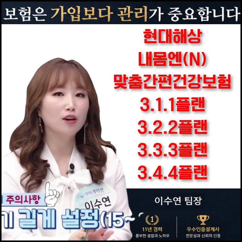 현대해상 내몸엔(N)맞춤간편건강보험 간병인보험 추천 311 322 333 344플랜