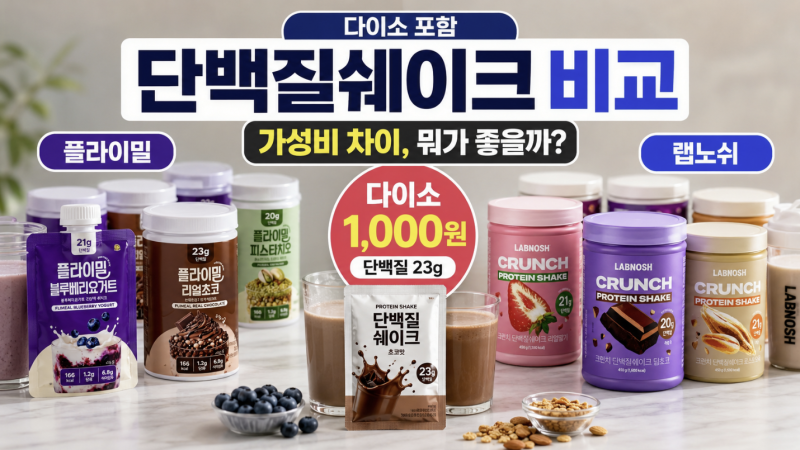 단백질쉐이크 비교, 다이소·플라이밀·랩노쉬 가성비 차이