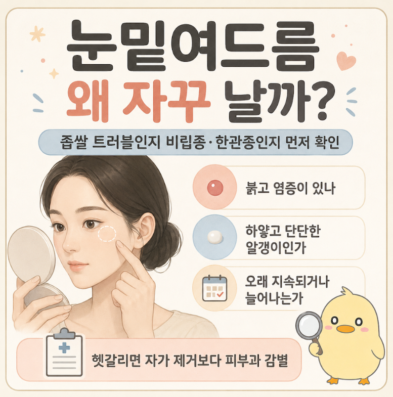 눈밑여드름 왜 자꾸 날까 (원인·비립종 감별·생활 관리·병원 시점 정리)