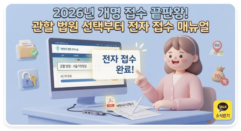 2026년 개명 허가 신청 관할 법원 선택하는 법과 개명허가신청서 전자 접수 입력 단계별 매뉴....