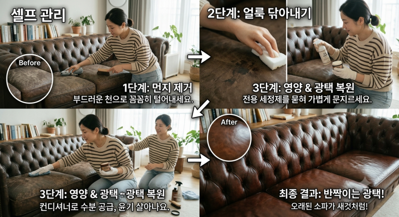 오래된 가죽 소파 얼룩과 먼지 닦아내고 광택 살리는 셀프 관리법