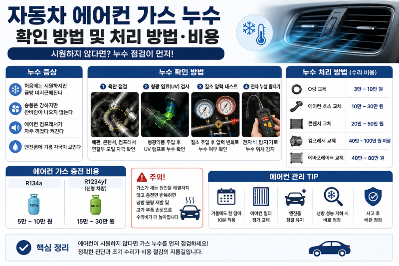 자동차 에어컨 가스 누수, 모르고 충전만 하면 돈만 날립니다! 확인 방법부터 수리 비용까지 ....