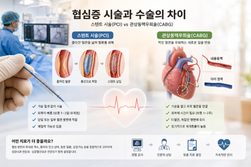 협심증 시술과 수술의 차이는? 스텐트와 관상동맥우회술 완벽 정리