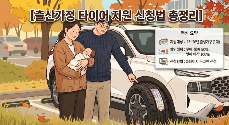 출산가정 타이어 지원 신청방법 총정리 (타이어뱅크 다자녀 혜택 및 제세공과금 주의사항)