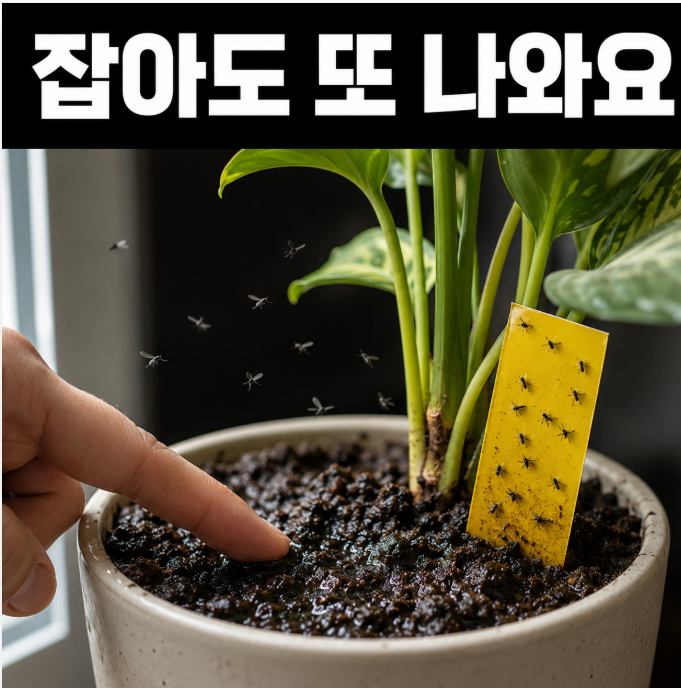뿌리파리 화분에 계속 보여요, 흙부터 확인할까요?
