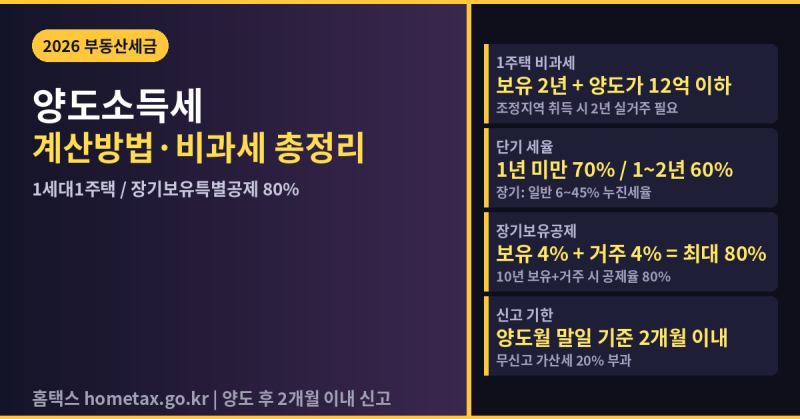 양도소득세 계산방법 2026 — 1세대1주택 비과세·장기보유특별공제 총정리