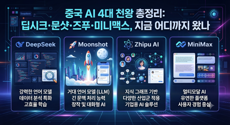 중국 AI 4대 천왕 총정리 | 딥시크·문샷·즈푸·미니맥스, 지금 어디까지 왔나