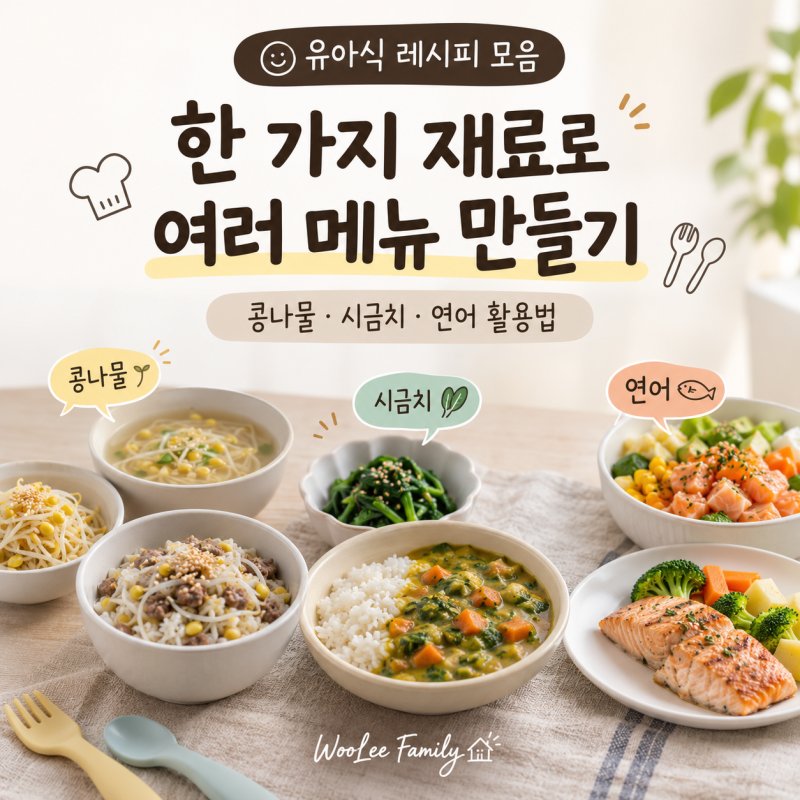 유아식 레시피 모음 | 한 가지 재료로 여러 메뉴 만들기 (콩나물·시금치·연어 활용법)