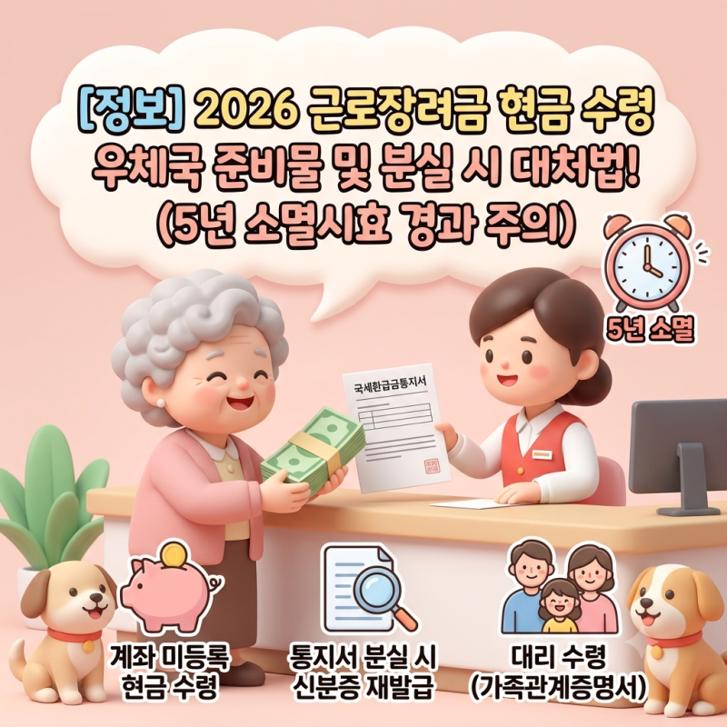 2026년 근로자녀장려금 계좌 미등록 현금수령 및 우체국 국세환급금통지서 준비물, 모르면 5....
